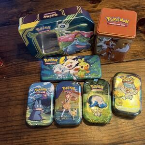Pokemon Empty Tin Lot 7 Mini + Large Tins Pencil Case Storage Bundle